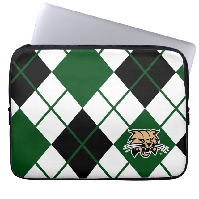 Ohio University Bobcat Logo Argyle Pattern Laptop Sleeve (Front)