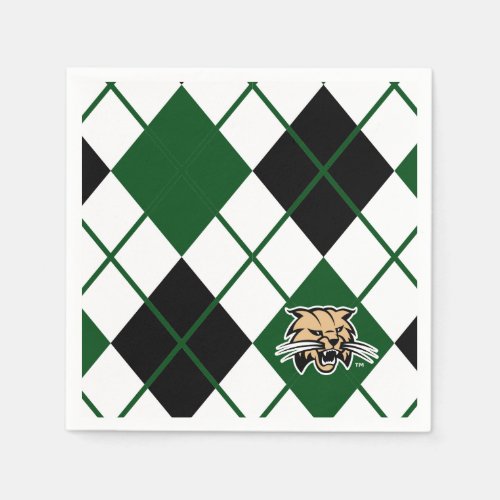 Ohio University Bobcat Logo Argyle Pattern Napkins