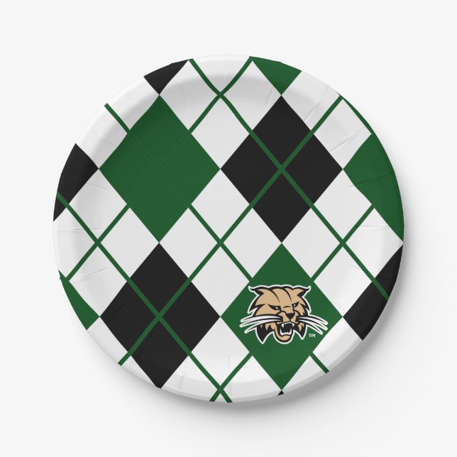 Ohio University Bobcat Logo Argyle Pattern Paper Plates (Front)