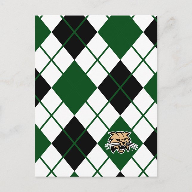Ohio University Bobcat Logo Argyle Pattern Postcard (Front)