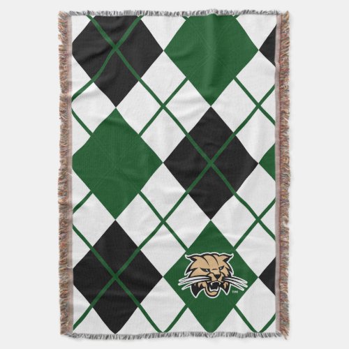 Ohio University Bobcat Logo Argyle Pattern Throw Blanket