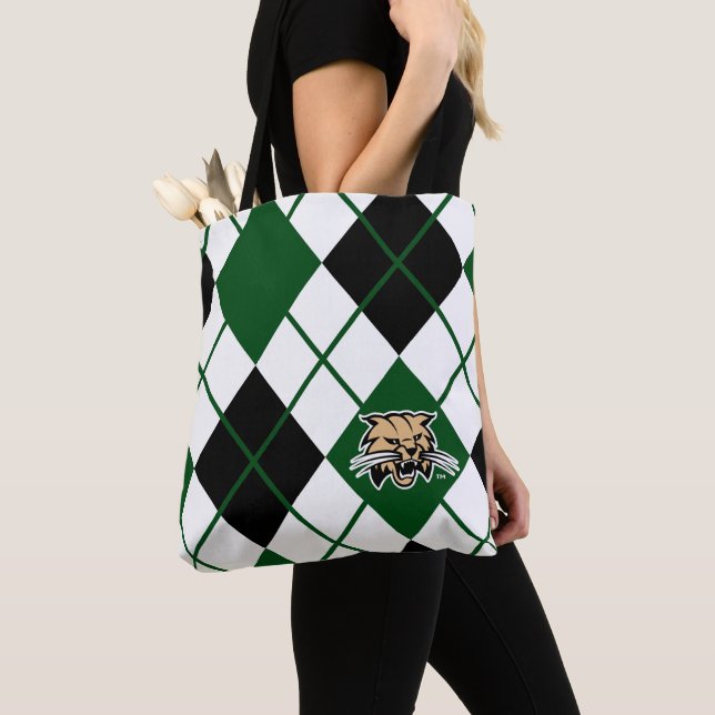 Ohio University Bobcat Logo Argyle Pattern Tote Bag (Close Up)