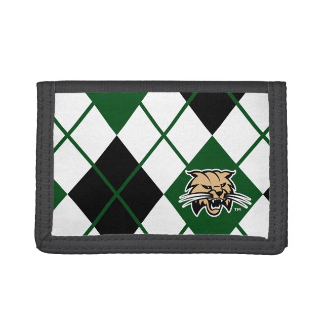 Ohio University Bobcat Logo Argyle Pattern Trifold Wallet (Front)