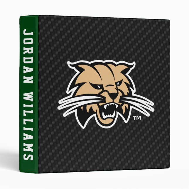 Ohio University Bobcat Logo Carbon Fiber Pattern 3 Ring Binder (Front/Spine)