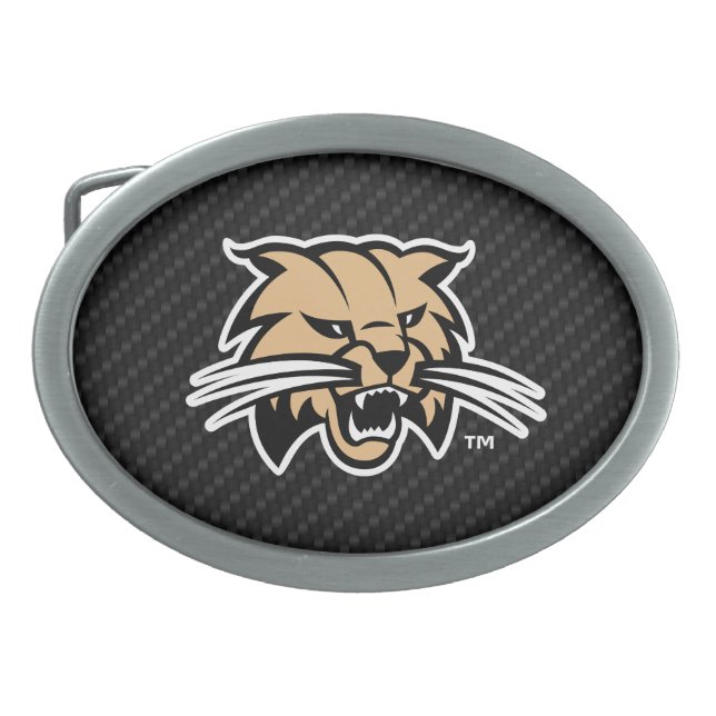 Ohio University Bobcat Logo Carbon Fiber Pattern Belt Buckle (Front)