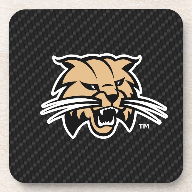 Ohio University Bobcat Logo Carbon Fiber Pattern Beverage Coaster (Front)
