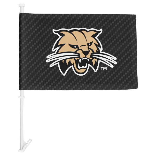 Ohio University Bobcat Logo Carbon Fiber Pattern Car Flag (Front)