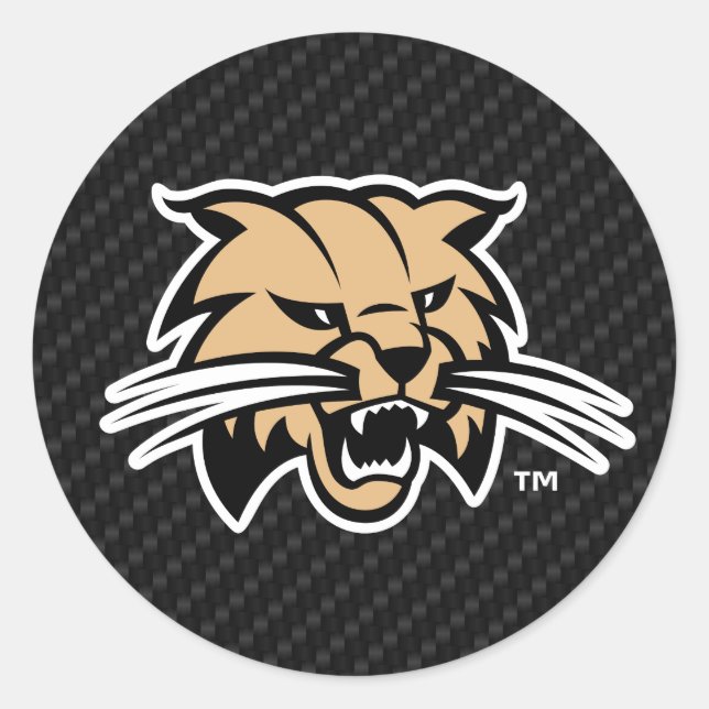 Ohio University Bobcat Logo Carbon Fiber Pattern Classic Round Sticker (Front)