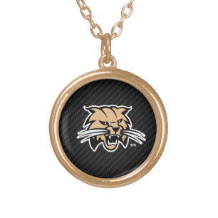 Ohio University Bobcat Logo Carbon Fiber Pattern Gold Plated Necklace