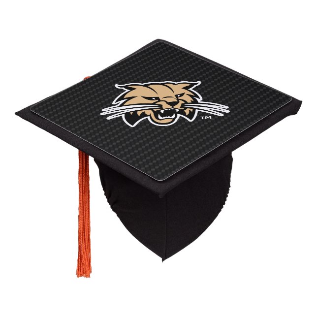 Ohio University Bobcat Logo Carbon Fiber Pattern Graduation Cap Topper (Angled)