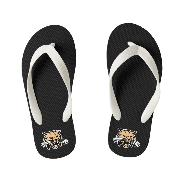 Ohio University Bobcat Logo Carbon Fiber Pattern Kid's Flip Flops (Footbed)