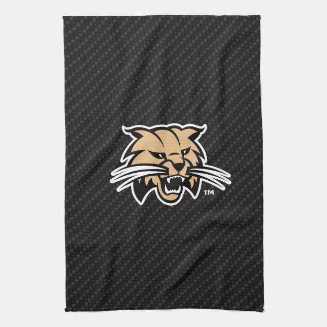 Ohio University Bobcat Logo Carbon Fiber Pattern Kitchen Towel (Vertical)