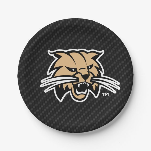 Ohio University Bobcat Logo Carbon Fiber Pattern Paper Plates (Front)