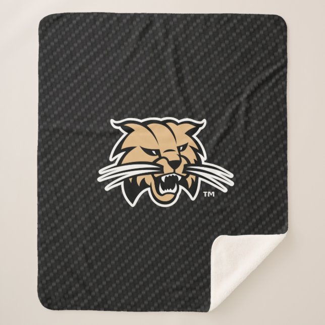 Ohio University Bobcat Logo Carbon Fiber Pattern Sherpa Blanket (Front)