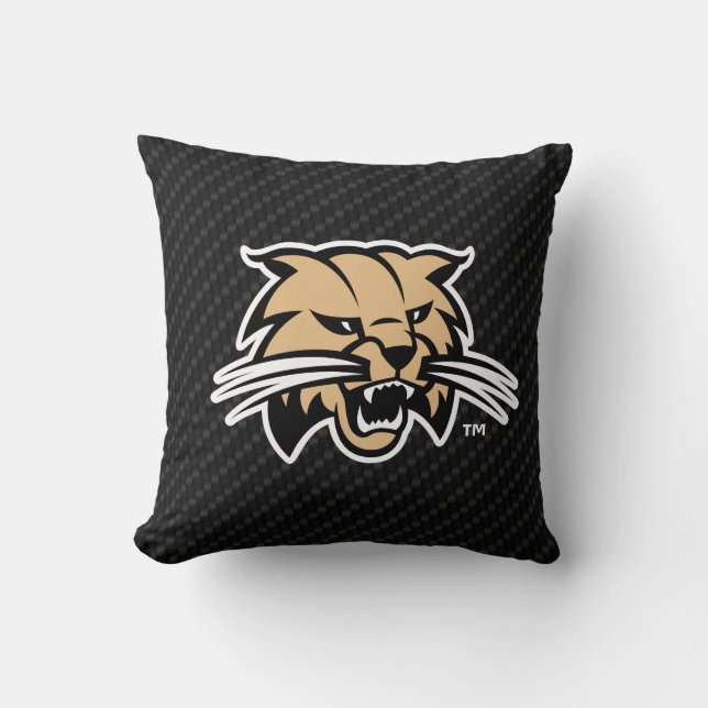 Ohio University Bobcat Logo Carbon Fiber Pattern Throw Pillow (Front)