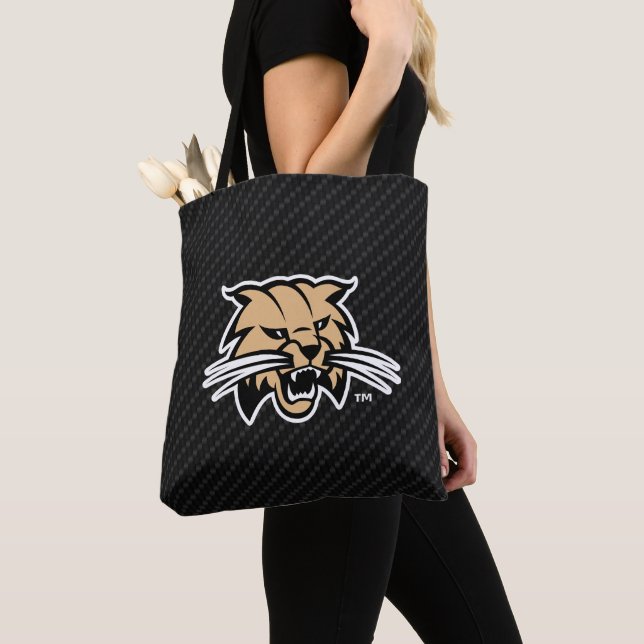 Ohio University Bobcat Logo Carbon Fiber Pattern Tote Bag (Close Up)