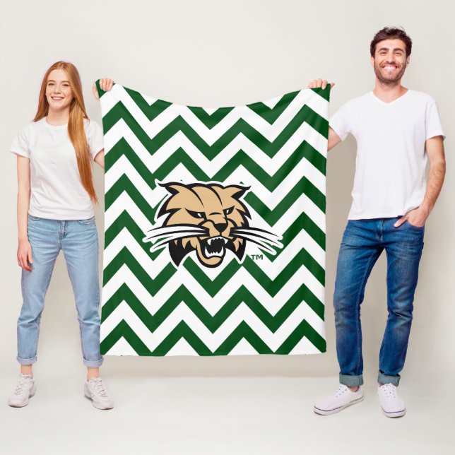 Ohio University Bobcat Logo Chevron Pattern Fleece Blanket (In Situ)