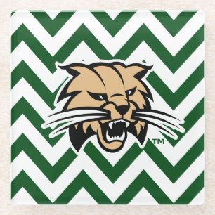 Ohio University Bobcat Logo Chevron Pattern Glass Coaster