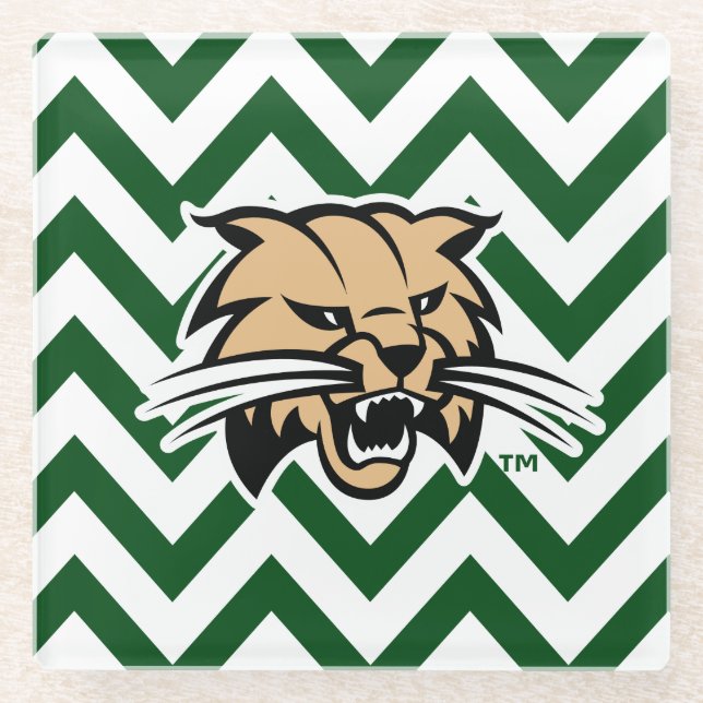 Ohio University Bobcat Logo Chevron Pattern Glass Coaster (Front)