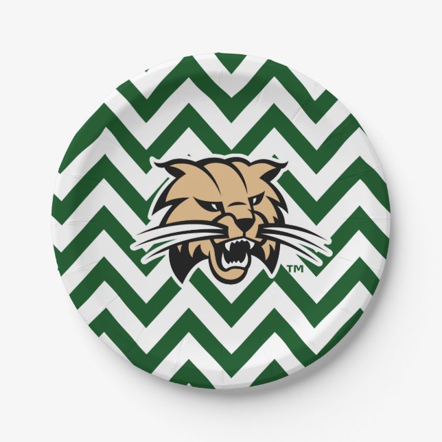 Ohio University Bobcat Logo Chevron Pattern Paper Plates (Front)