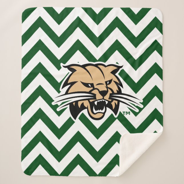 Ohio University Bobcat Logo Chevron Pattern Sherpa Blanket (Front)
