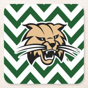 Ohio University Bobcat Logo Chevron Pattern Square Paper Coaster