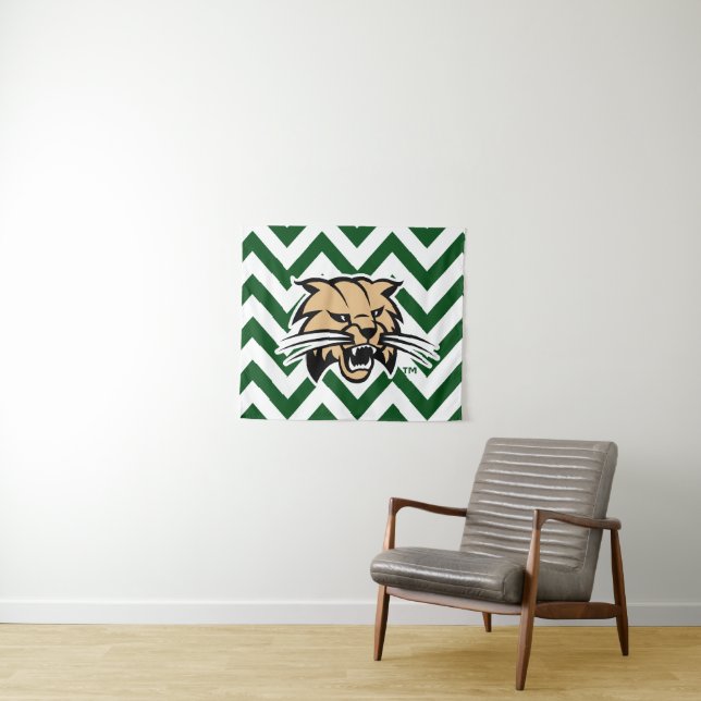Ohio University Bobcat Logo Chevron Pattern Tapestry (In Situ (Horizontal))