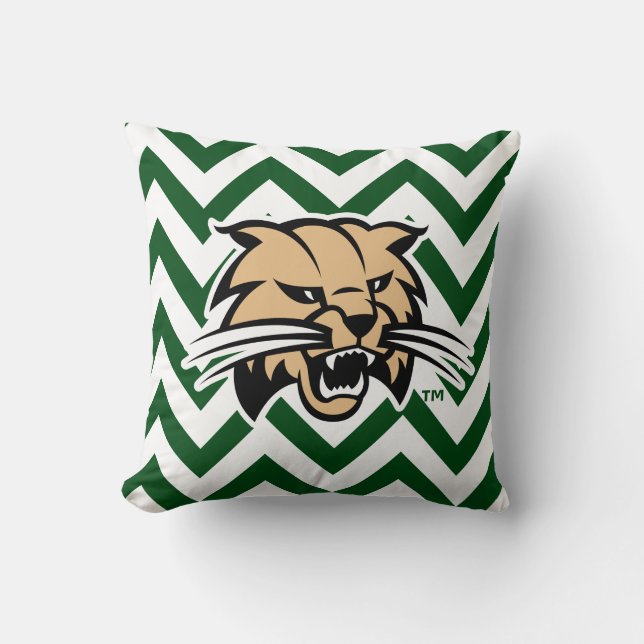 Ohio University Bobcat Logo Chevron Pattern Throw Pillow (Front)