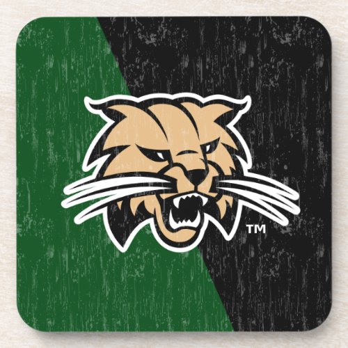 Ohio University Bobcat Logo Color Block Distressed Beverage Coaster