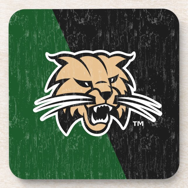 Ohio University Bobcat Logo Color Block Distressed Beverage Coaster (Front)