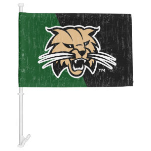 Ohio University Bobcat Logo Color Block Distressed Car Flag