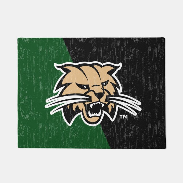 Ohio University Bobcat Logo Color Block Distressed Doormat (Front)