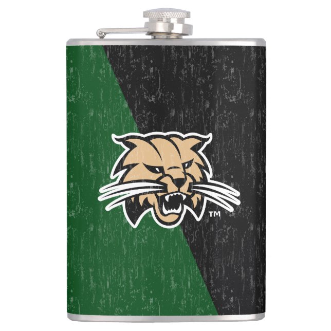 Ohio University Bobcat Logo Color Block Distressed Flask (Front)