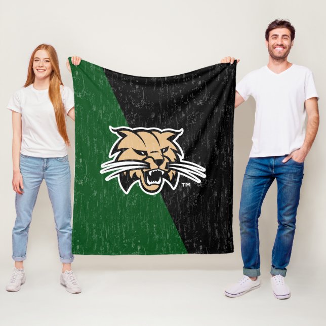 Ohio University Bobcat Logo Color Block Distressed Fleece Blanket (In Situ)