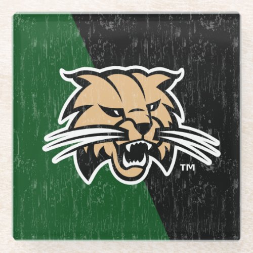 Ohio University Bobcat Logo Color Block Distressed Glass Coaster