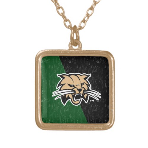 Ohio University Bobcat Logo Color Block Distressed Gold Plated Necklace