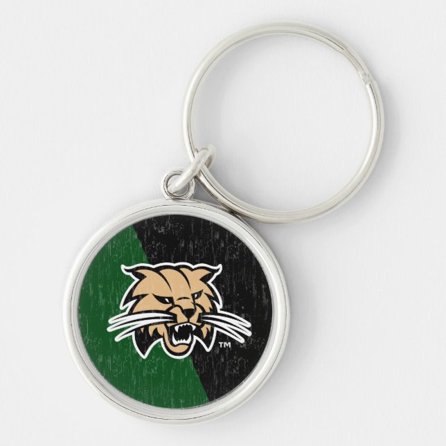 Ohio University Bobcat Logo Color Block Distressed Keychain (Front)