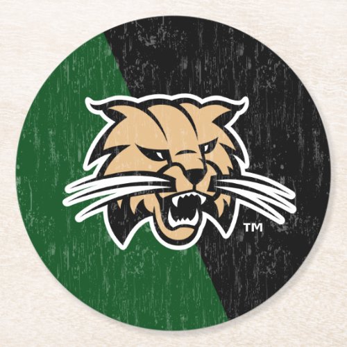 Ohio University Bobcat Logo Color Block Distressed Round Paper Coaster