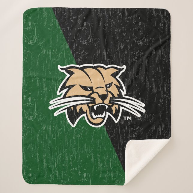 Ohio University Bobcat Logo Color Block Distressed Sherpa Blanket (Front)