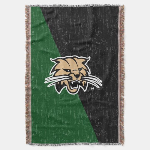 Ohio University Bobcat Logo Color Block Distressed Throw Blanket