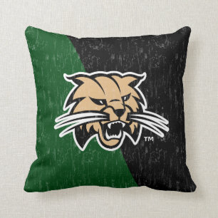Ohio University Bobcat Logo Color Block Distressed Throw Pillow