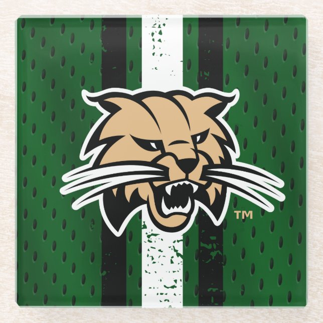 Ohio University Bobcat Logo Jersey Glass Coaster (Front)