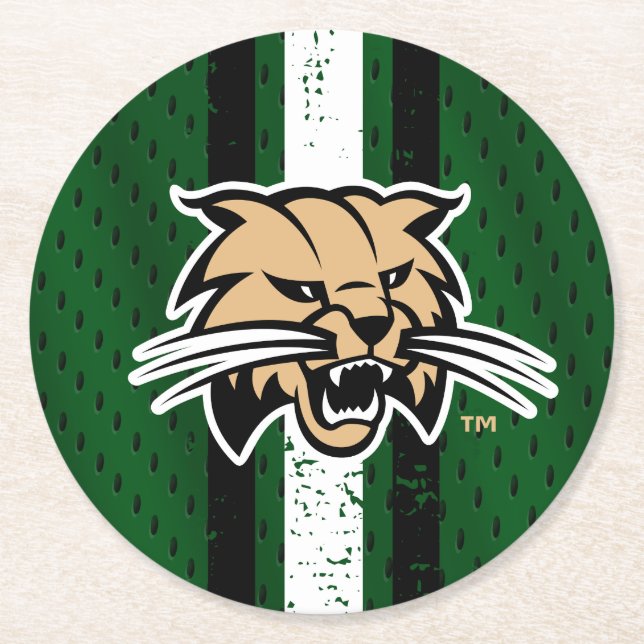 Ohio University Bobcat Logo Jersey Round Paper Coaster (Front)
