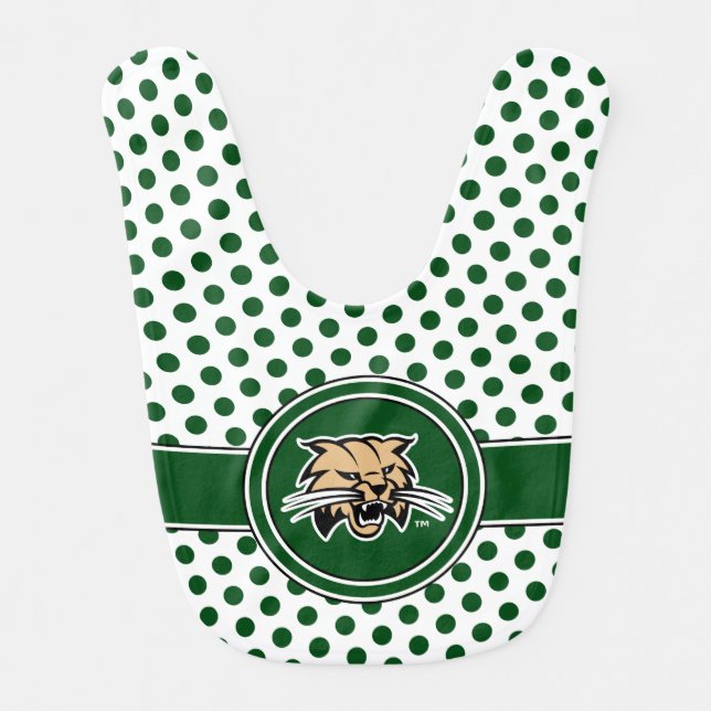 Ohio University Bobcat Logo Polka Dot Pattern Baby Bib (Front)