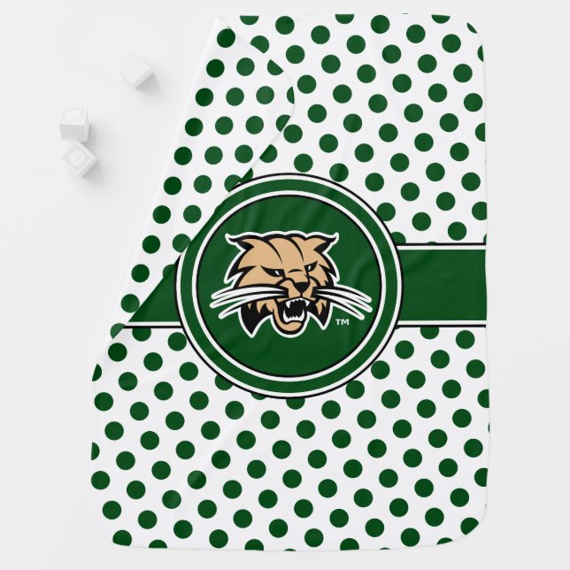 Ohio University Bobcat Logo Polka Dot Pattern Baby Blanket (In Situ)