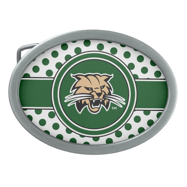 Ohio University Bobcat Logo Polka Dot Pattern Belt Buckle (Front)
