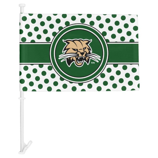Ohio University Bobcat Logo Polka Dot Pattern Car Flag (Front)