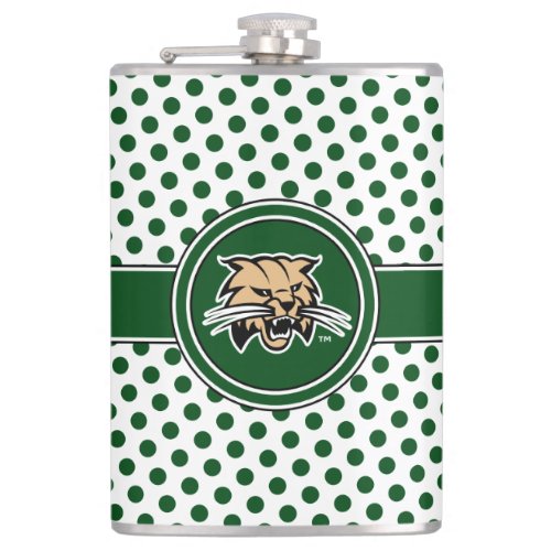 Ohio University Bobcat Logo Polka Dot Pattern Flask