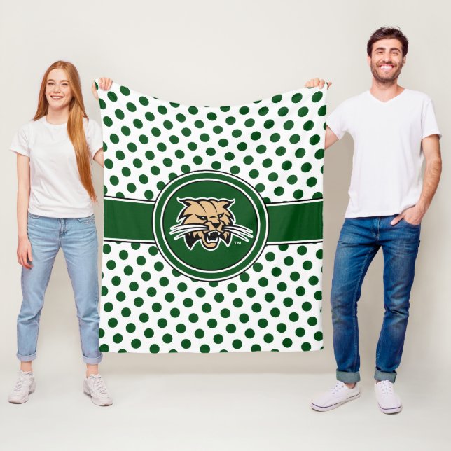 Ohio University Bobcat Logo Polka Dot Pattern Fleece Blanket (In Situ)