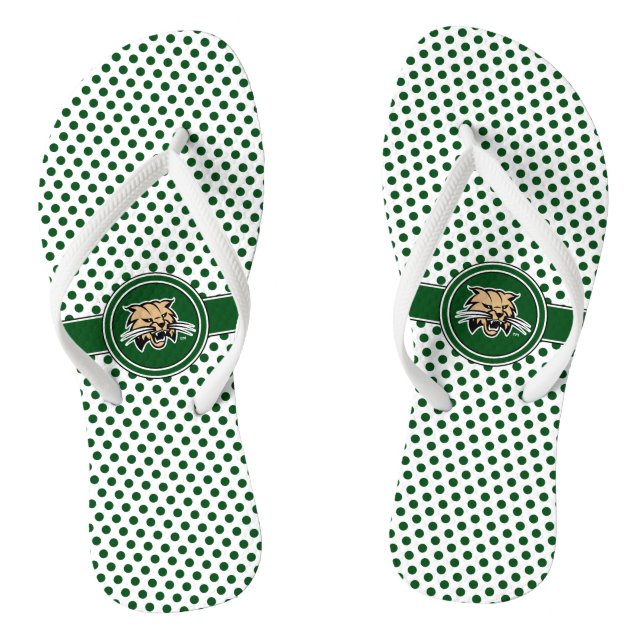 Ohio University Bobcat Logo Polka Dot Pattern Flip Flops (Footbed)